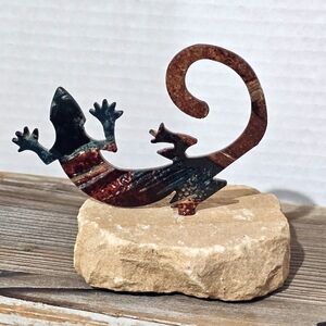 Southwestern LazArt Metal Lizzard Paper Weight Petroglyphs Cave Art Gecko 🎨 🦎